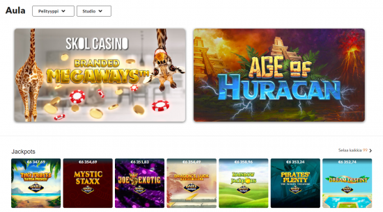 Skol Casino peliaula. Peliaulassa valittavana selkeästi monia erilaisia kolikkopelejä. 