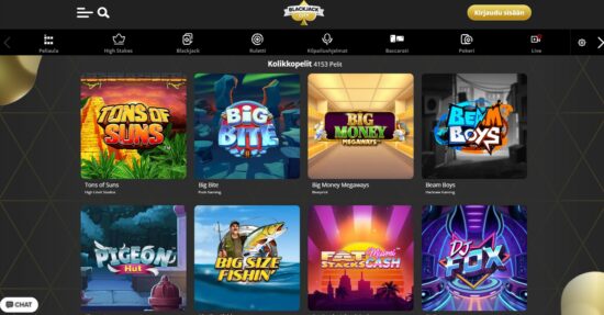 Blackjack City Casinon pelivalikoima, jossa on yli 4 000 erilaista kolikkopeliä.