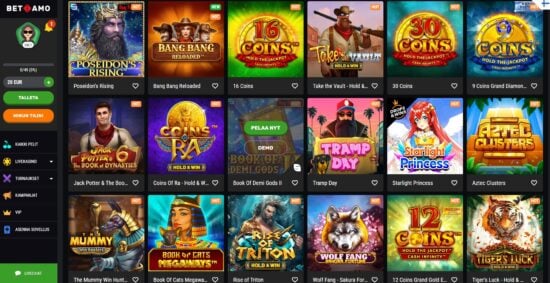 Betamo Casino kokemuksia. Betamo pikakasinon monipuolinen pelivalikoima, jossa paljon erilaisia kolikkopelejä.