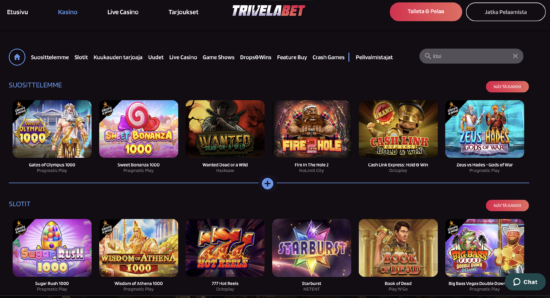 Trivelabet Casino peliaula on mustanpuhuva ja täynnä pelejä. Pelivalikoimaa on jaoteltu eri kategorioihin, kuten Suosittelemme.