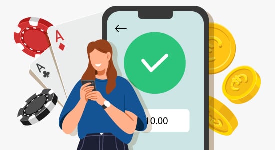 Iloinen ihminen on tallettanut verkkopannkitunnuksilla rahaa pikakasinolle.