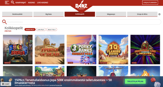 Barz pikakasino arvostelu. Barz pikakasinon peliaula on jaoteltu eri kategorioihin. 