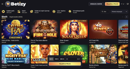 Betizy Casinon värikäs aula sisältää tuhansia pelejä ja tarjoaa viihdyttäviä Betizy Casino kokemuksia!