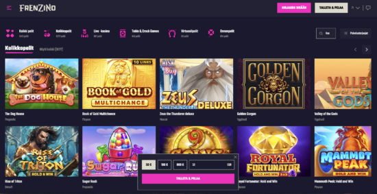 Frenzinon pelivalikoimassa on tuttuja pelejä, kuten kuva ja Frenzino Casino arvostelu kertovat.