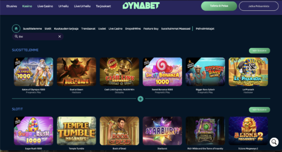 Dynabet Casinon peliaula sisältää paljon pelattavaa, kuten Gates of Olympus 1000. Lue Dynabet Kasino kokemuksia!