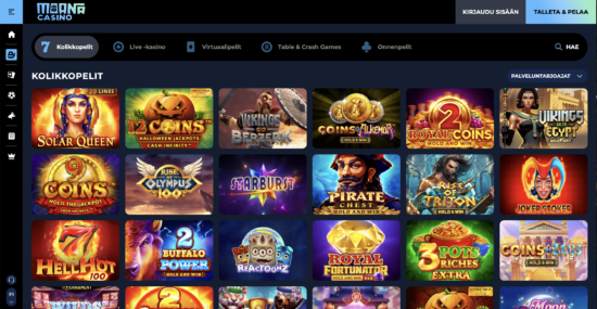Moana Casino arvostelu ja kokemuksia. Moana Casinon pelivalikoima, jossa on tarjolla suosittuja kolikkopelejä.