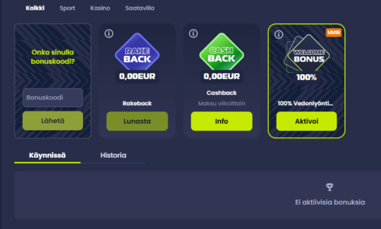 Epicbet Casinon etuihin kuuluvat cashback ja rakeback