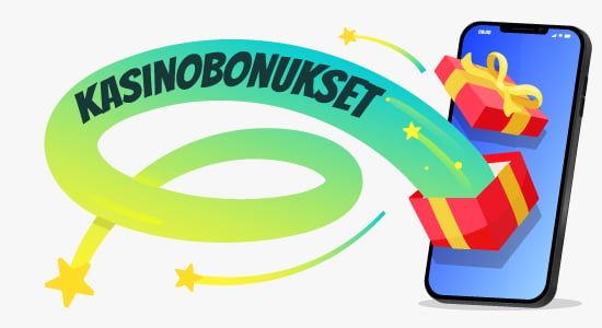 Vihreä kierre tulee ulos lahjapaketista ja siinä lukee kasinobonukset