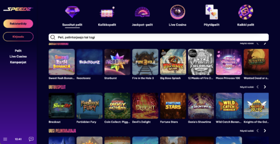 Speedz Casino kokemuksia. Speedz Casinon peliaula on tumma, jossa tarjolla on liuta suosittuja kolikkopelejä. 