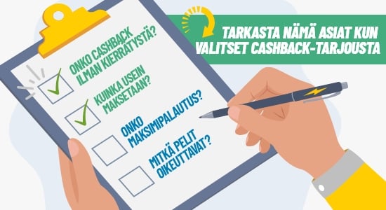 Näin valitsen parhaan cashback-kasinon. Lista asioista, joita kannattaa tarkistaa kun valitsee cashback-bonusta.