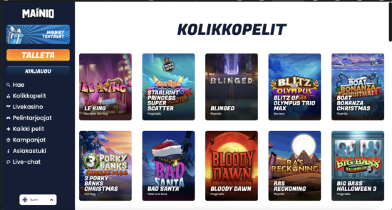 Mainio Kasinon peliaula on suuri ja pelattavaa riittää jokaiseen makuun. Pelejä on jaoteltu sivupalkissa näkyvään valikkoon.