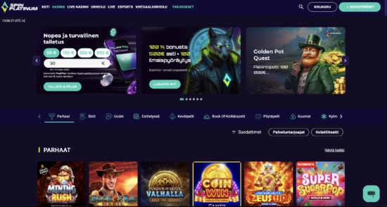 Spin Platinum pikakasinon peliaula on tummanpuhuva ja täynnä eri tavoin jaoteltuja pelejä ja kampanjoita. Lue SpinPlatinum-kasino kokemuksia!